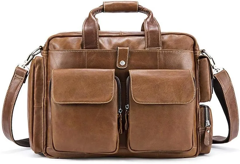 Men's Large Handmade Vintage Leather Briefcase Messenger Shoulder Bag