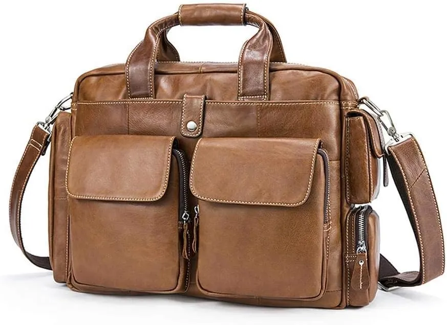 Men's Large Handmade Vintage Leather Briefcase Messenger Shoulder Bag
