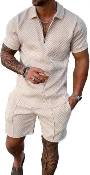 Mens short sets outfits 2 piece Summer Tracksuit Short Sleeve Polo men's shirt and short sets summer outfits for men