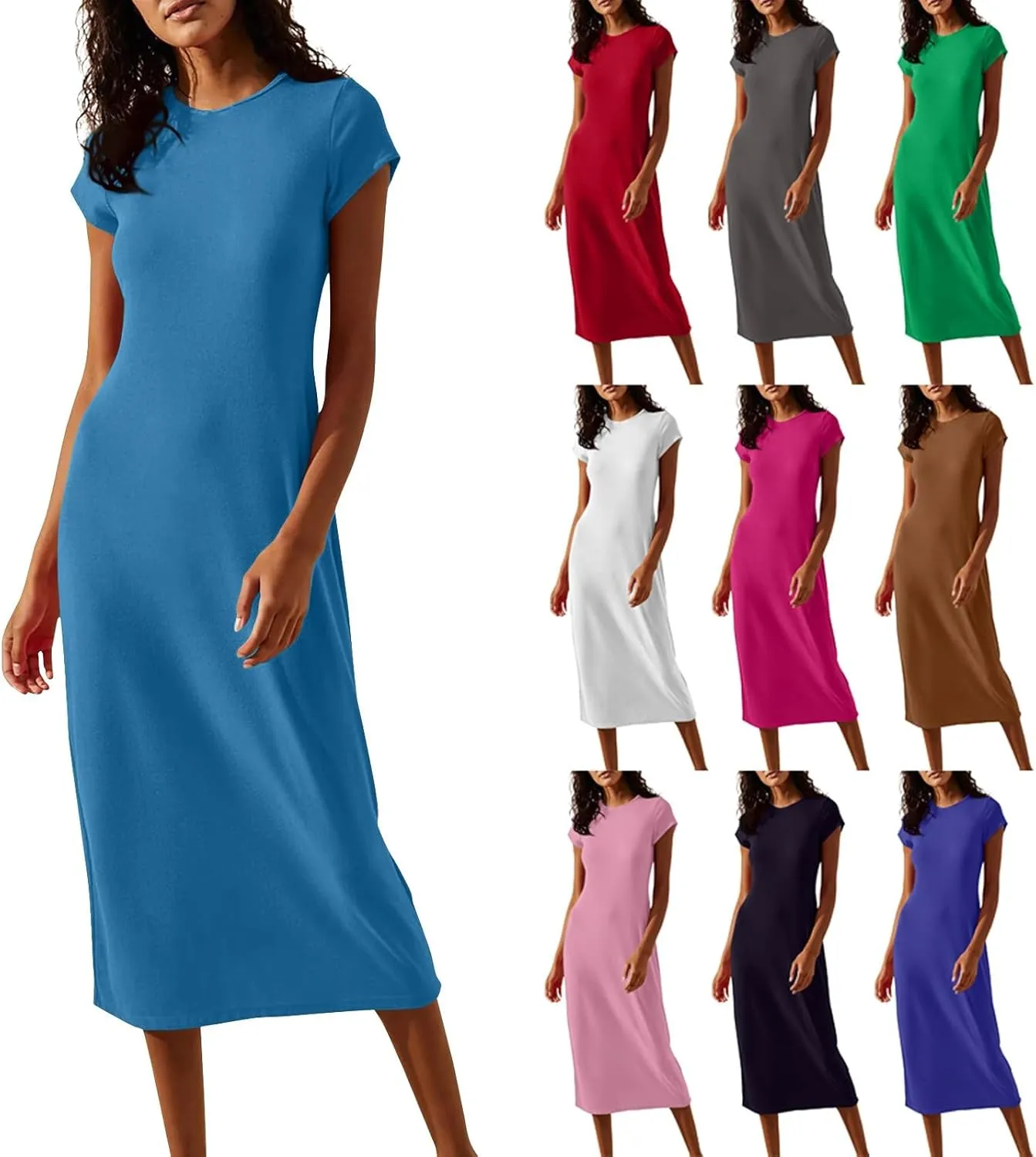 Midi Dresses for Women Summer Crewneck Short Sleeve Tshirt Dress Casual Modest Beach Vacation Homecoming Dresses