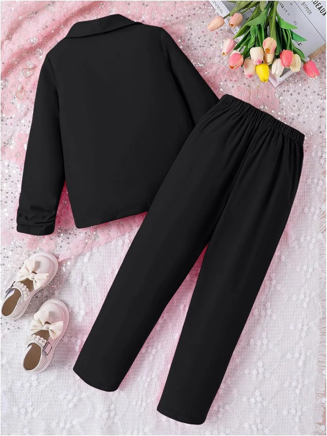 Milumia Girl's 2 Piece Outfits Button Long Sleeve Blazer and Pants Set