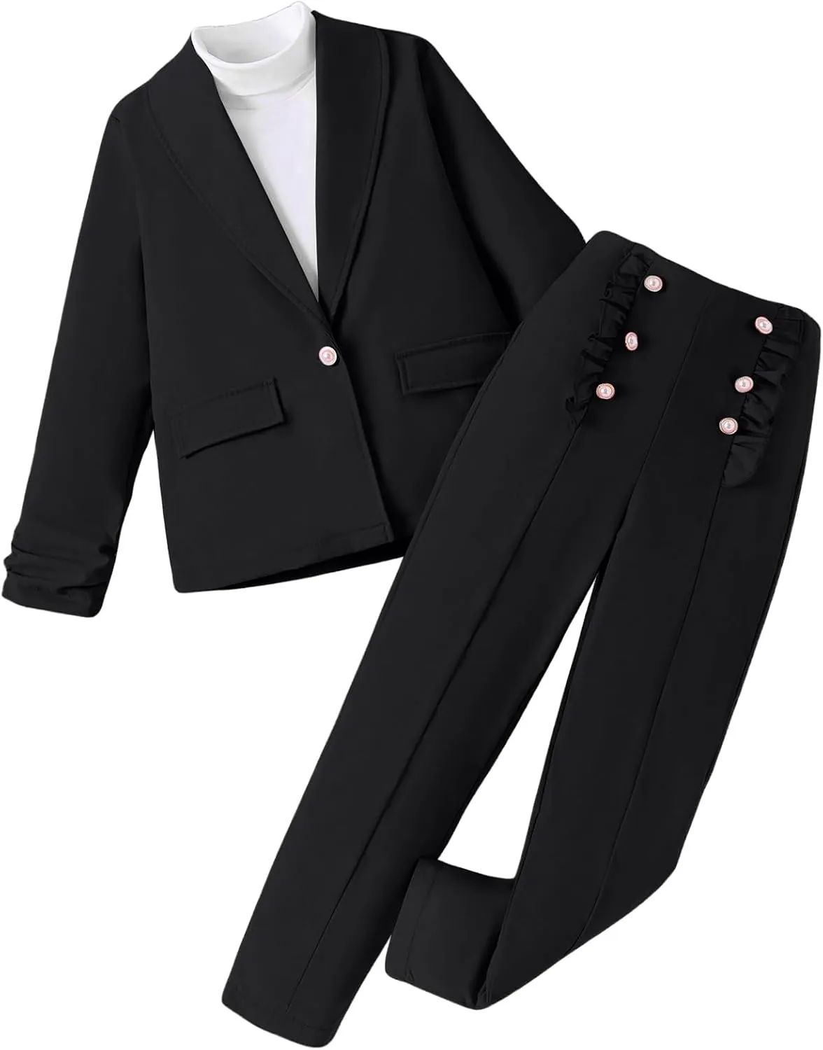 Milumia Girl's 2 Piece Outfits Button Long Sleeve Blazer and Pants Set