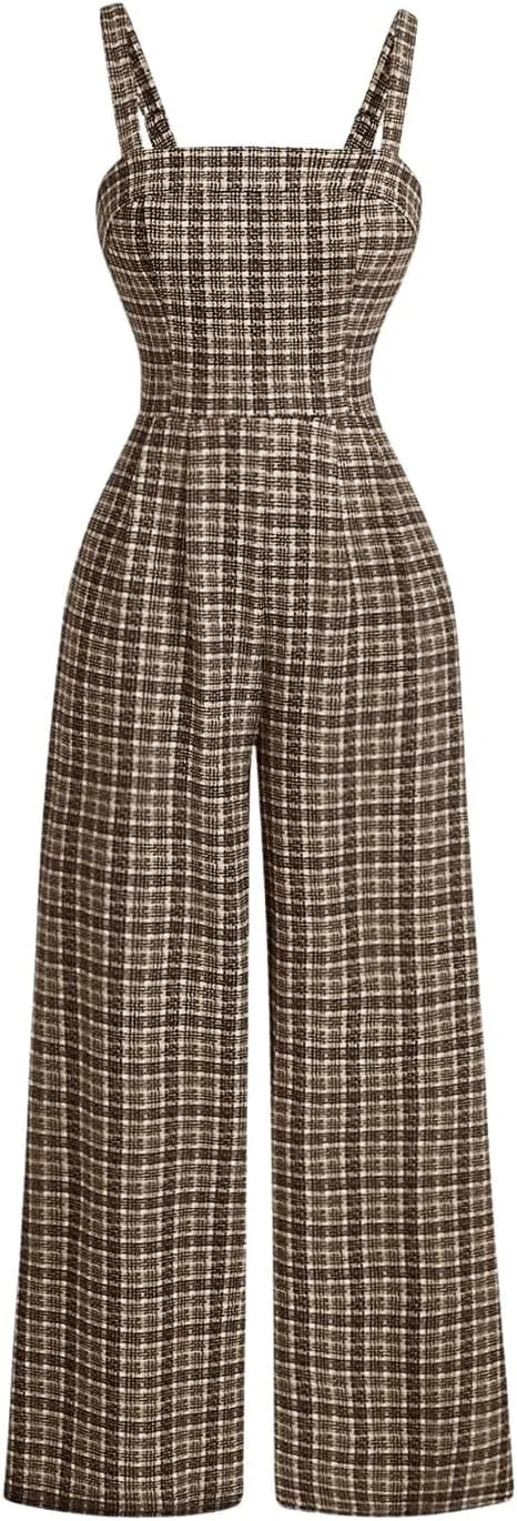 Milumia Women's Plaid Print Sleeveless High Waist Long Pants Overall Jumpsuits