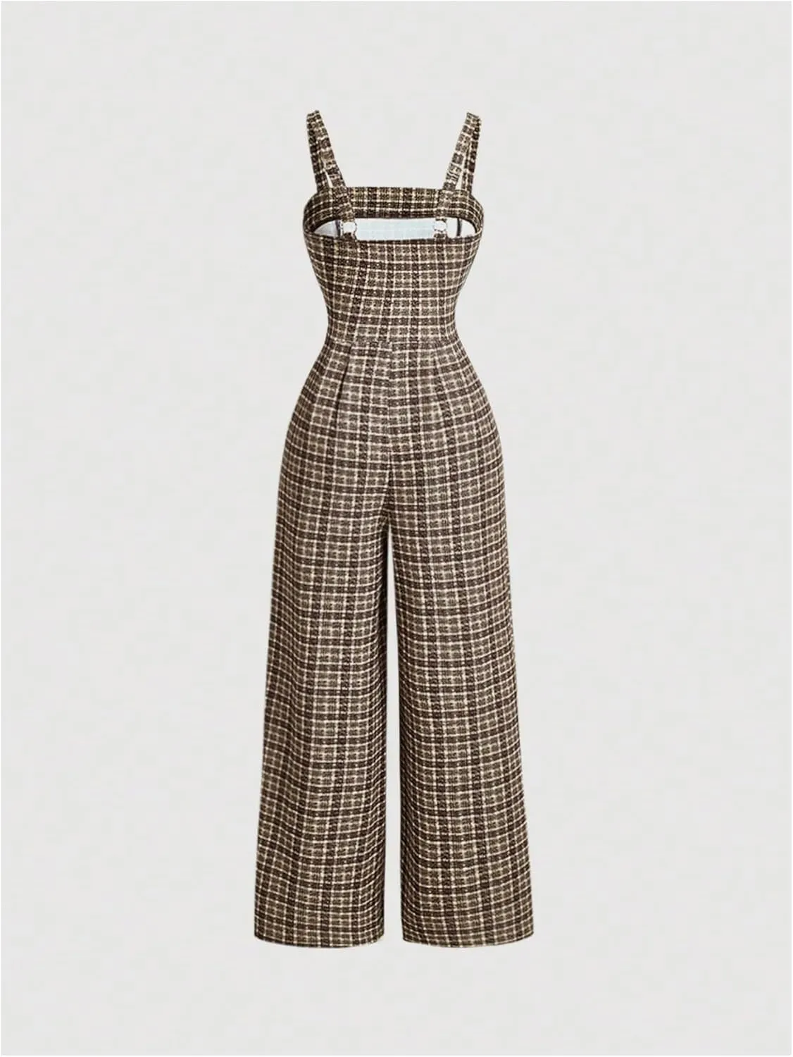 Milumia Women's Plaid Print Sleeveless High Waist Long Pants Overall Jumpsuits