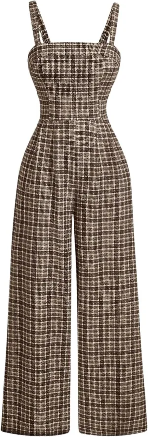 Milumia Women's Plaid Print Sleeveless High Waist Long Pants Overall Jumpsuits