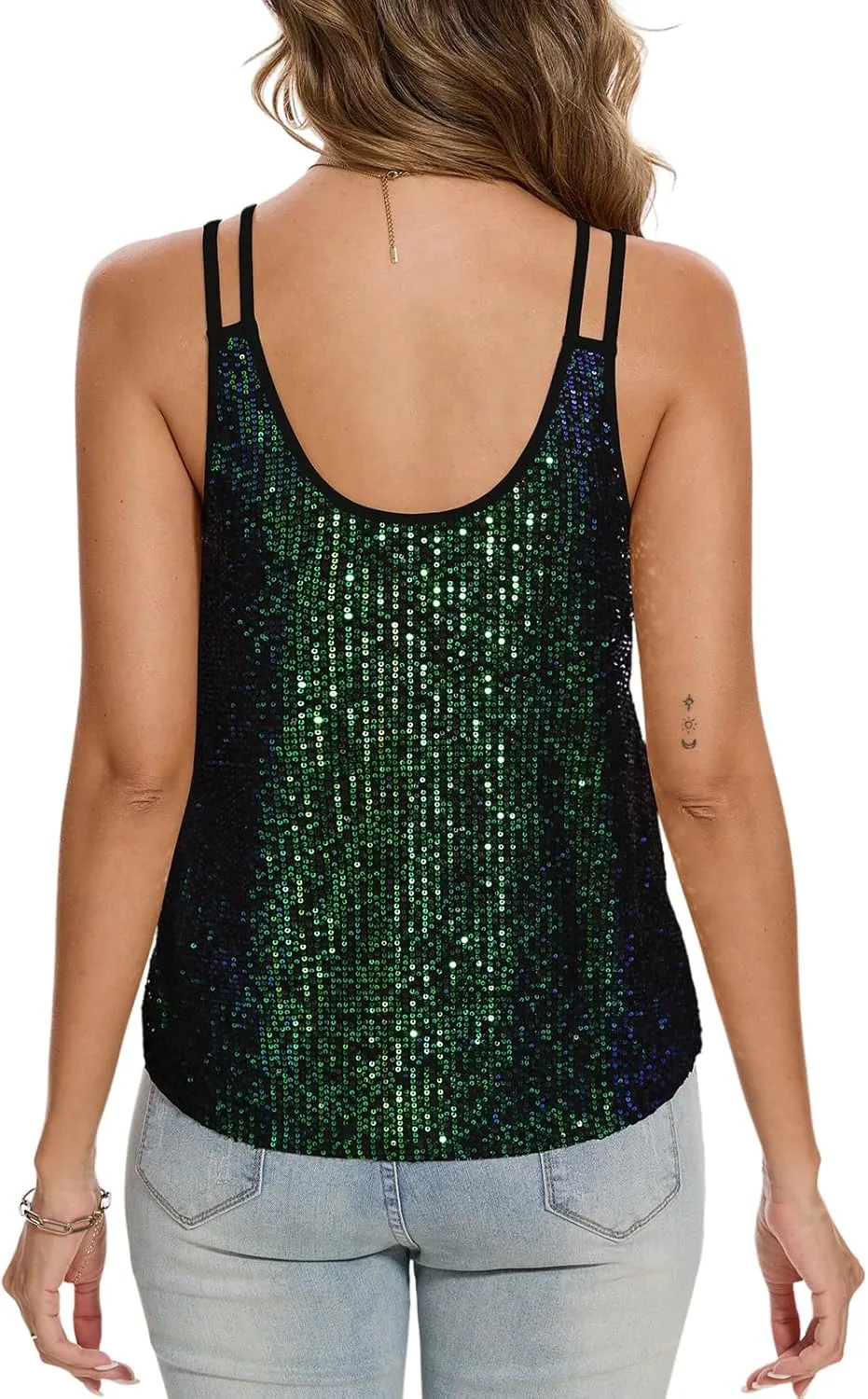 MINTLIMIT Sequin Tops for Women Sleeveless Sparkle Shimmer Tank Tops Glitter Disco Party Camisole Vest Top Blouse Shirt