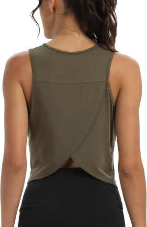 Mippo Workout Tops for Women Cropped Open Back Sleeveless Tank Tops Athletic Gym Yoga Shirts Loose Fit
