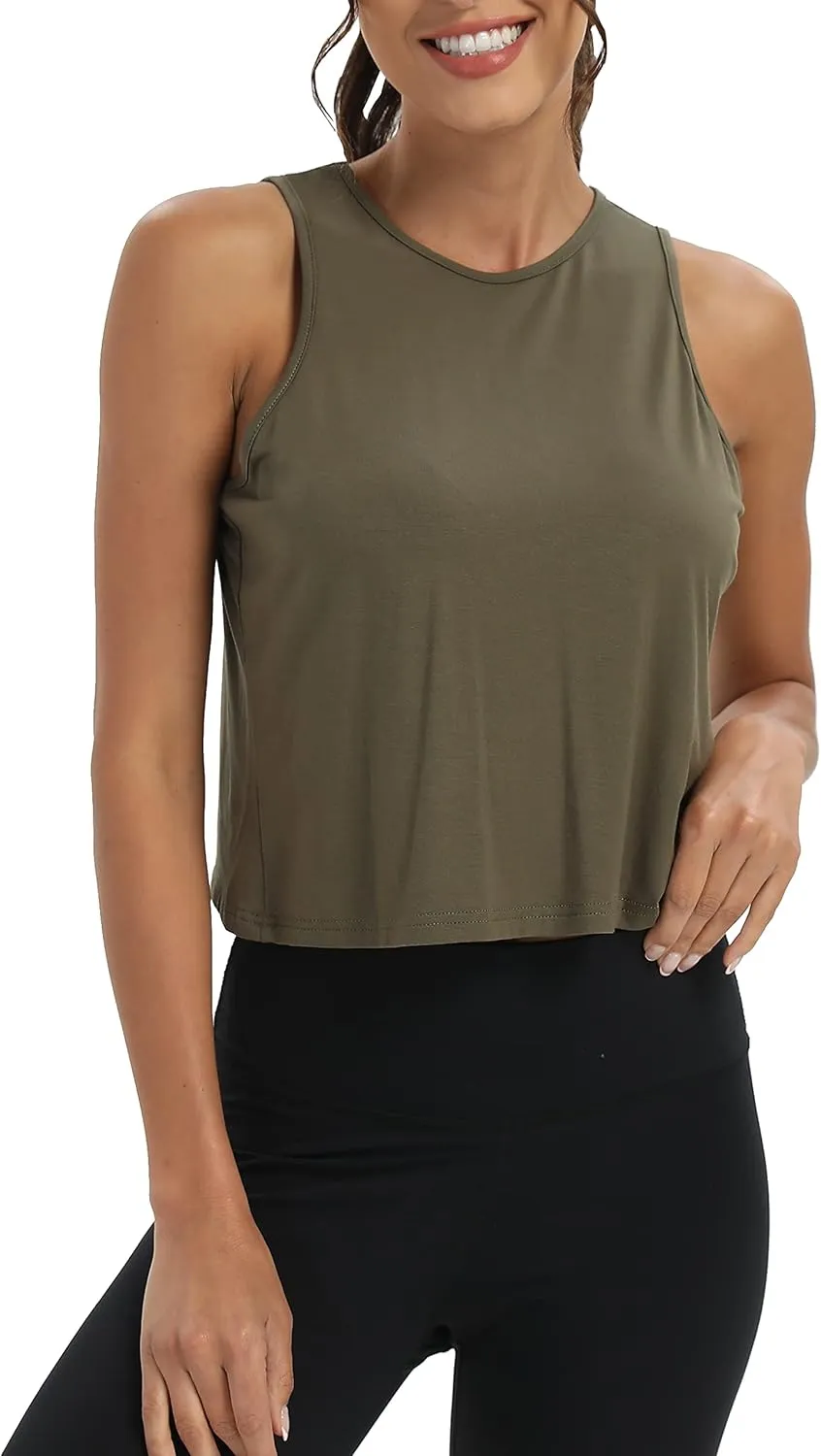 Mippo Workout Tops for Women Cropped Open Back Sleeveless Tank Tops Athletic Gym Yoga Shirts Loose Fit