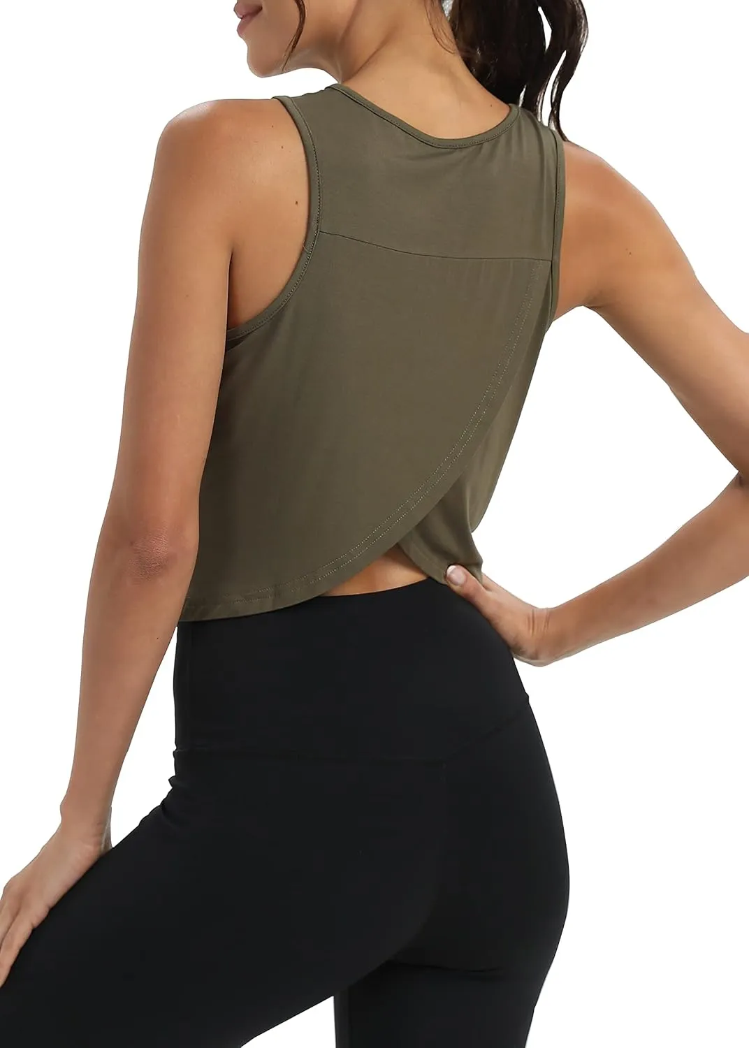 Mippo Workout Tops for Women Cropped Open Back Sleeveless Tank Tops Athletic Gym Yoga Shirts Loose Fit