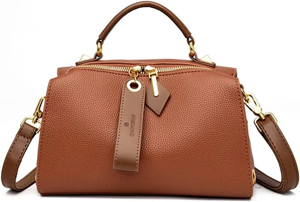 Mn&Sue Barrel Purses for Women Medium Size Leather Handbag Ladies Satchel Fashion Crossbody Bags with Convertible Strap