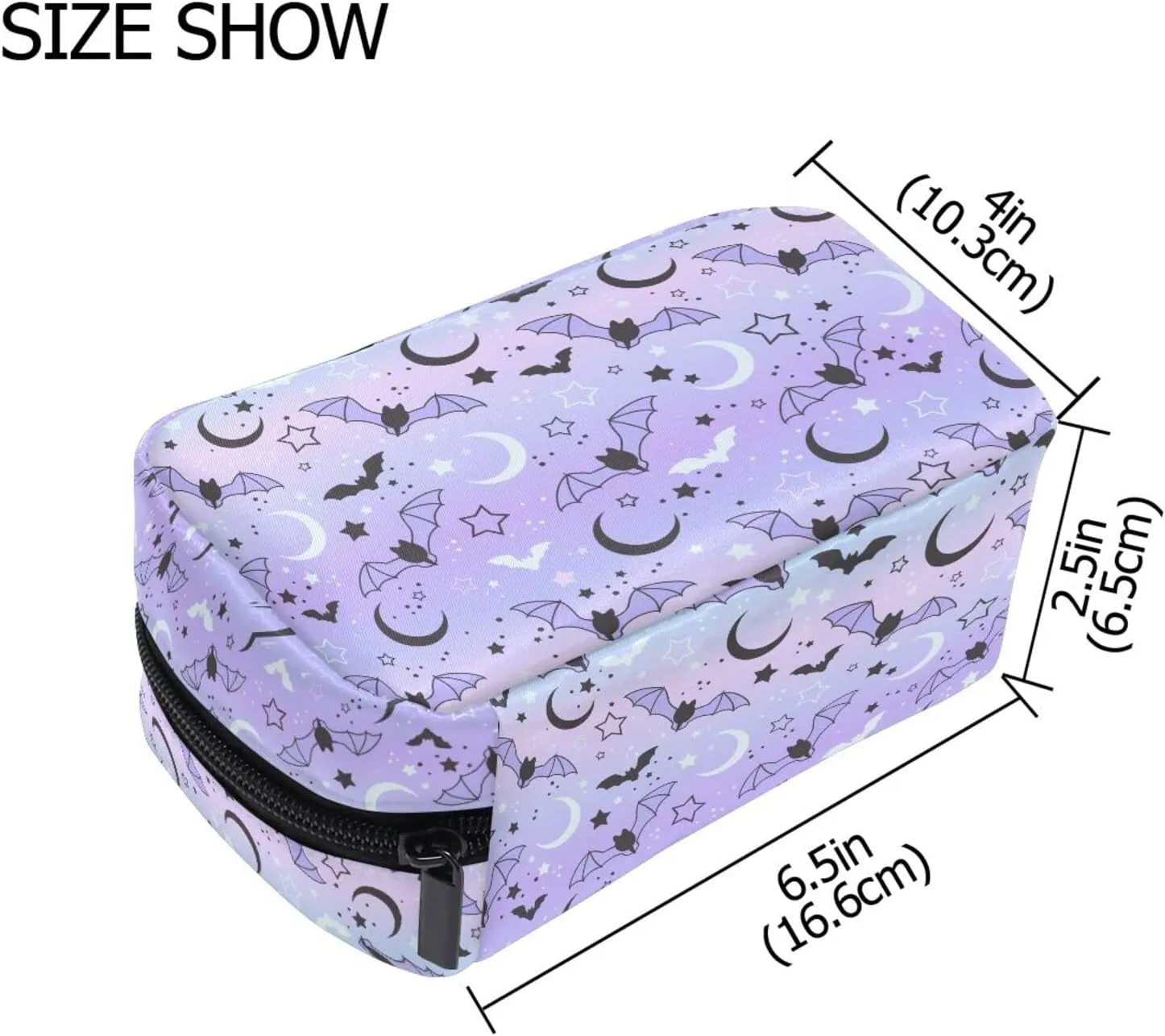 MNSRUU Small Cosmetic Bag for Girl Women Travel, Bats Moons and Stars Makeup Toiletry Organizer Bags with Compartments