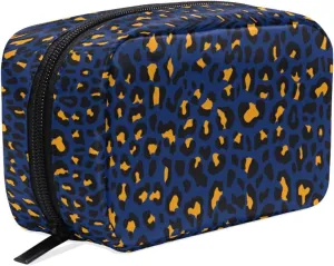 MNSRUU Small Cosmetic Bag for Girl Women Travel, Blue Yellow Leopard Makeup Toiletry Organizer Bags with Compartments