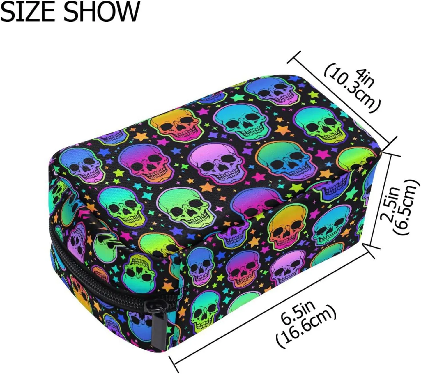 MNSRUU Small Cosmetic Bag for Girl Women Travel, Bright Skulls Makeup Toiletry Organizer Bags with Compartments