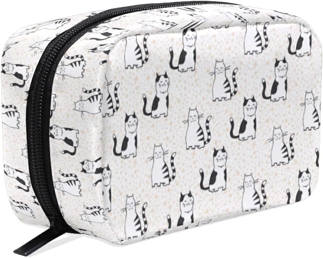 MNSRUU Small Cosmetic Bag for Girl Women Travel, Cartoon Cute Cat Makeup Toiletry Organizer Bags with Compartments