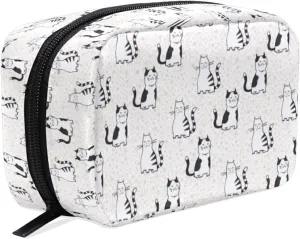 MNSRUU Small Cosmetic Bag for Girl Women Travel, Cartoon Cute Cat Makeup Toiletry Organizer Bags with Compartments