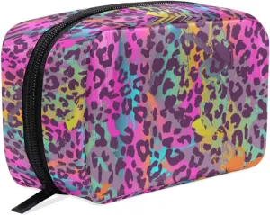 MNSRUU Small Cosmetic Bag for Girl Women Travel, Colorful Leopard Print Makeup Toiletry Organizer Bags with Compartments