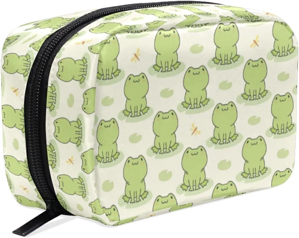 MNSRUU Small Cosmetic Bag for Girl Women Travel, Cute Frog Makeup Toiletry Organizer Bags with Compartments