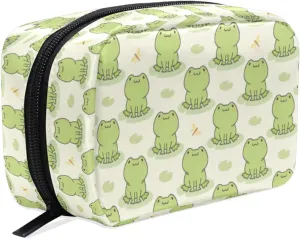 MNSRUU Small Cosmetic Bag for Girl Women Travel, Cute Frog Makeup Toiletry Organizer Bags with Compartments
