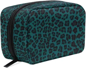 MNSRUU Small Cosmetic Bag for Girl Women Travel, Leopard Print Blue Makeup Toiletry Organizer Bags with Compartments