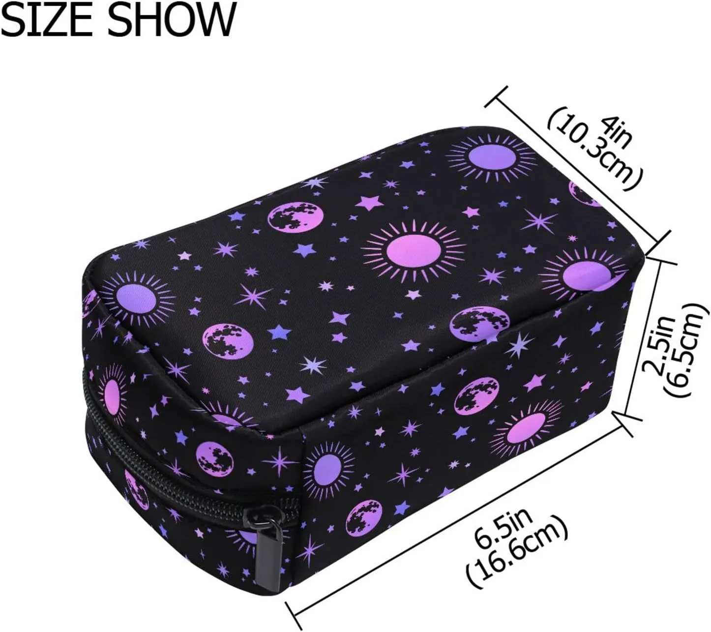 MNSRUU Small Cosmetic Bag for Girl Women Travel, Moon Sun Stars Makeup Toiletry Organizer Bags with Compartments