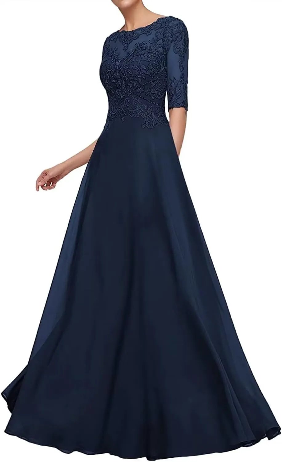 Mother of The Bride Dresses for Wedding 1/2 Sleeves Formal Party Dresses Long Chiffon Wedding Guest Dress