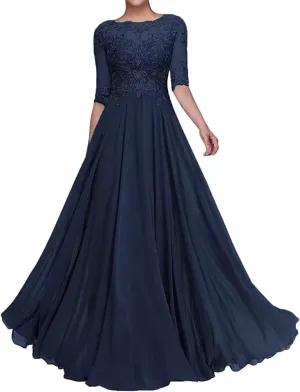 Mother of The Bride Dresses for Wedding 1/2 Sleeves Formal Party Dresses Long Chiffon Wedding Guest Dress