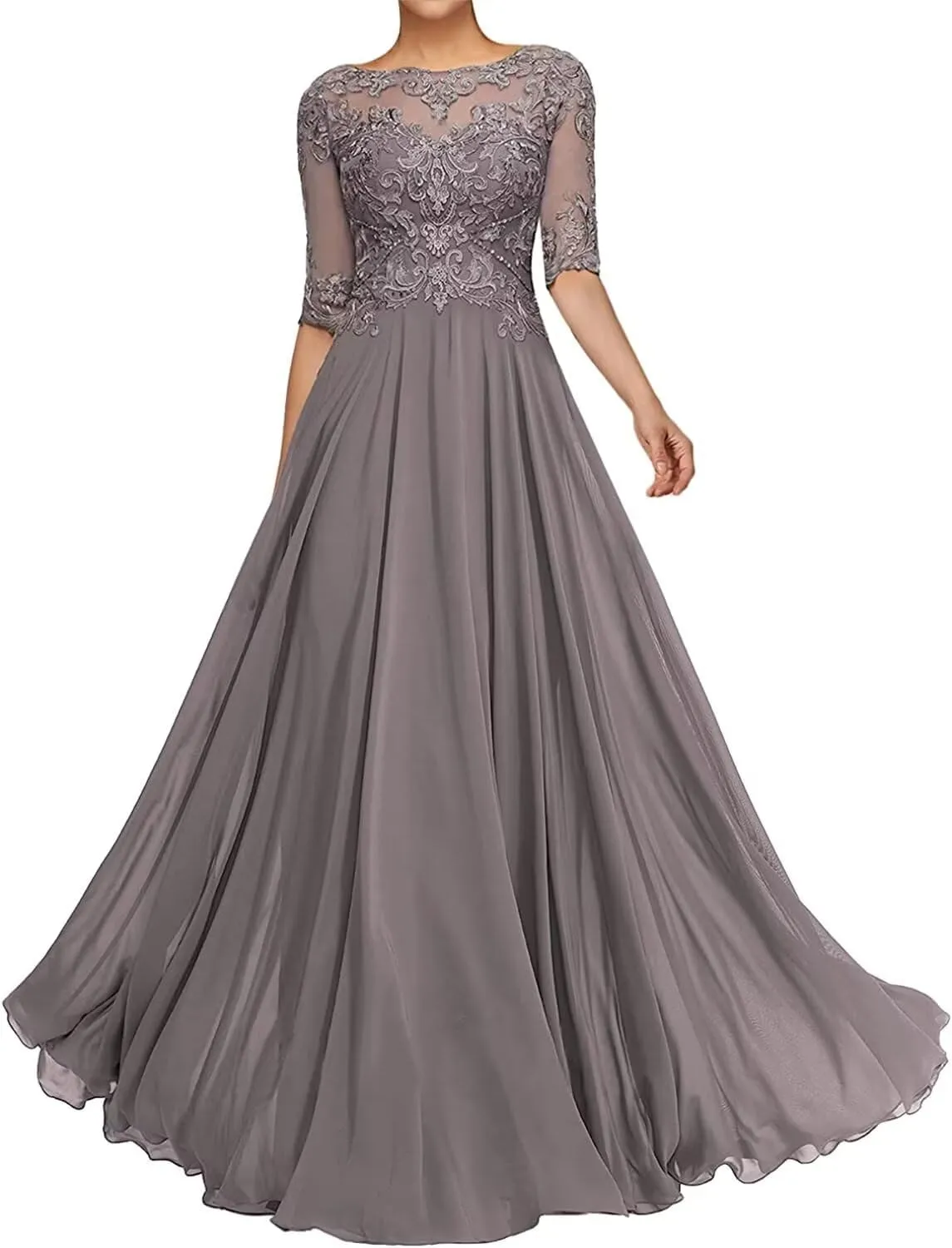 Mother of The Bride Dresses for Wedding 1/2 Sleeves Formal Party Dresses Long Chiffon Wedding Guest Dress