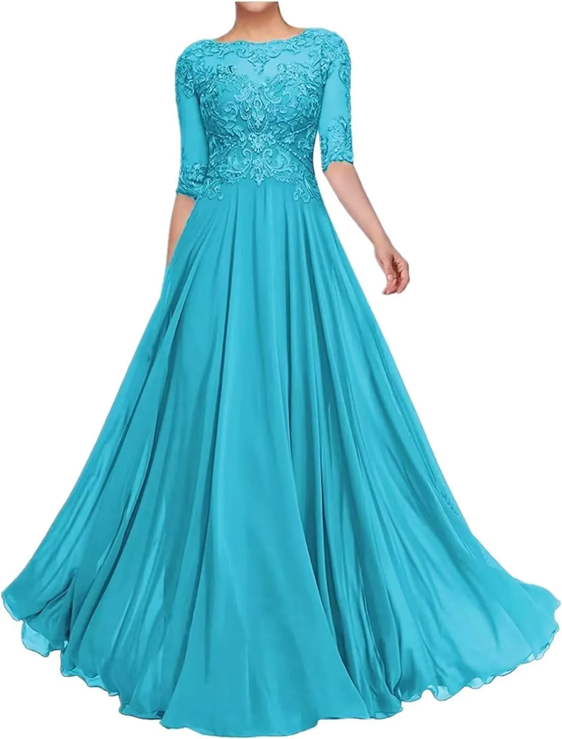 Mother of The Bride Dresses for Wedding 1/2 Sleeves Formal Party Dresses Long Chiffon Wedding Guest Dress