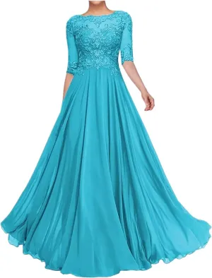 Mother of The Bride Dresses for Wedding 1/2 Sleeves Formal Party Dresses Long Chiffon Wedding Guest Dress