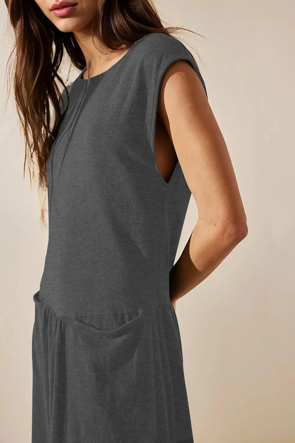 Naggoo Womens Sleeveless Maxi Dress Summer Casual Crewneck Tank Long Dreses with Pocket Vacation Beach Sundress
