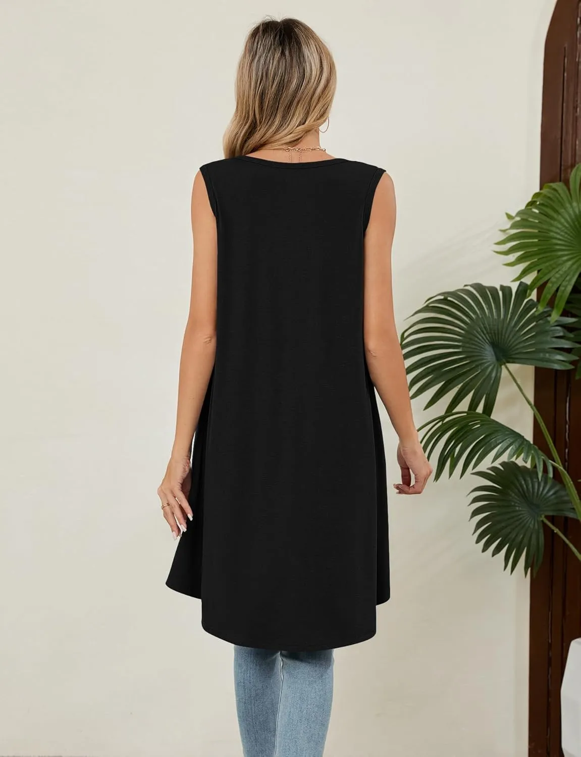 Naggoo Women's Summer Sleeveless Tunic Tops Button V Neck High Low Loose Flowy Casual Long Tank Tops