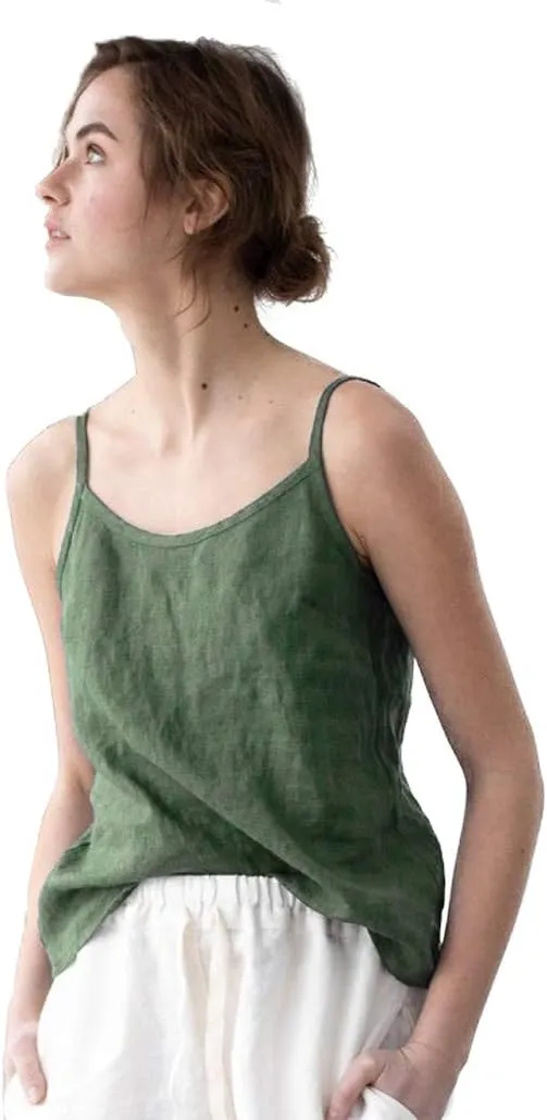 Namcyanly Womens Spaghetti Sleeveless Camisole Cotton Linen Tank Tops Solid Sling Tank Tops Vest Blouse Plus Size