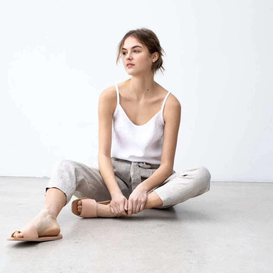 Namcyanly Womens Spaghetti Sleeveless Camisole Cotton Linen Tank Tops Solid Sling Tank Tops Vest Blouse Plus Size