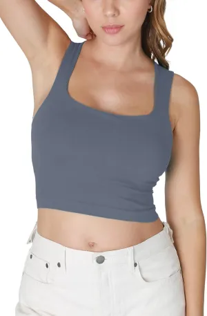 NIKIBIKI Women Seamless Clean Line Square Neck Crop Top, Made in U.S.A, One Size