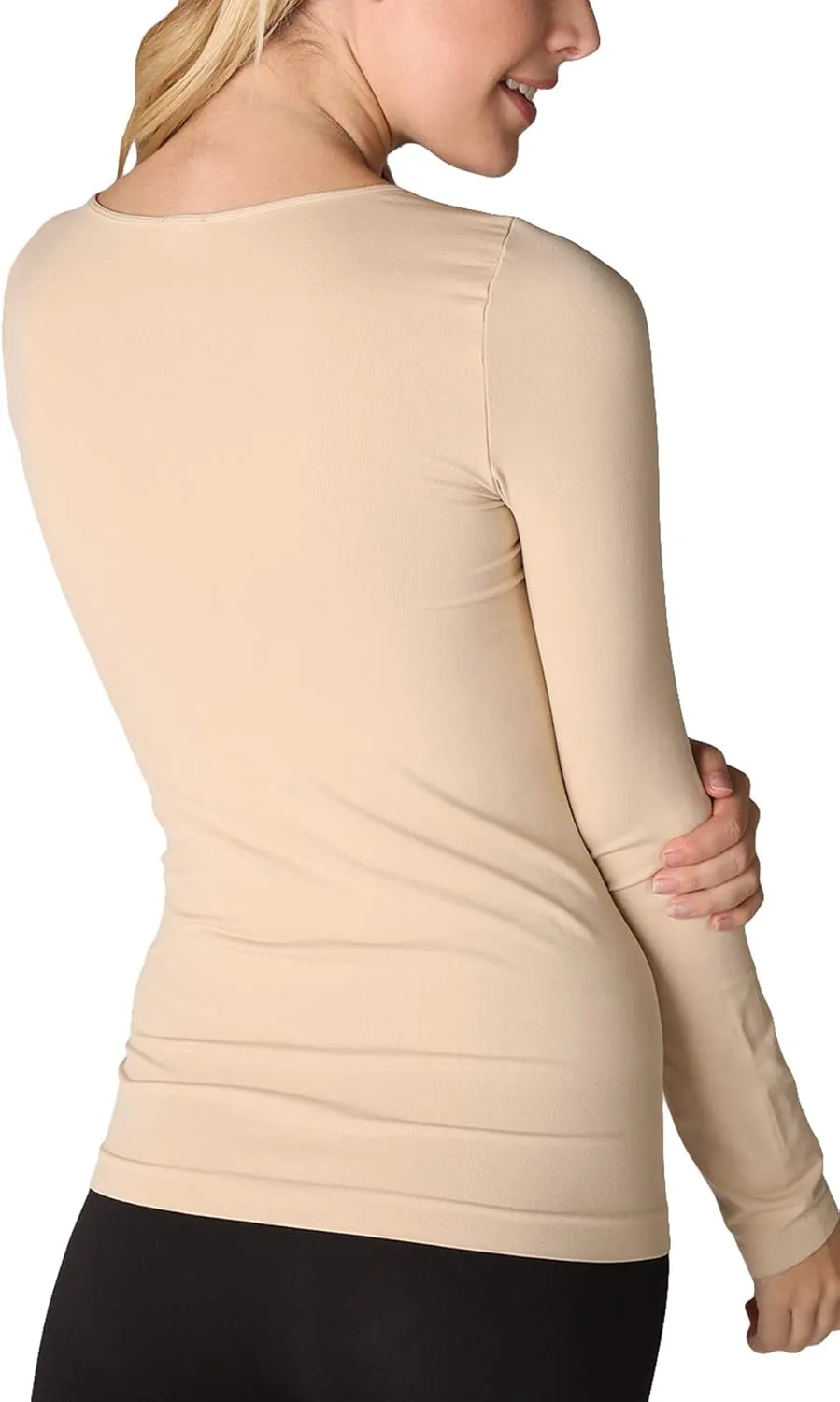 NIKIBIKI Women Seamless Long Sleeve Crew Neck Top, Made in U.S.A, One Size