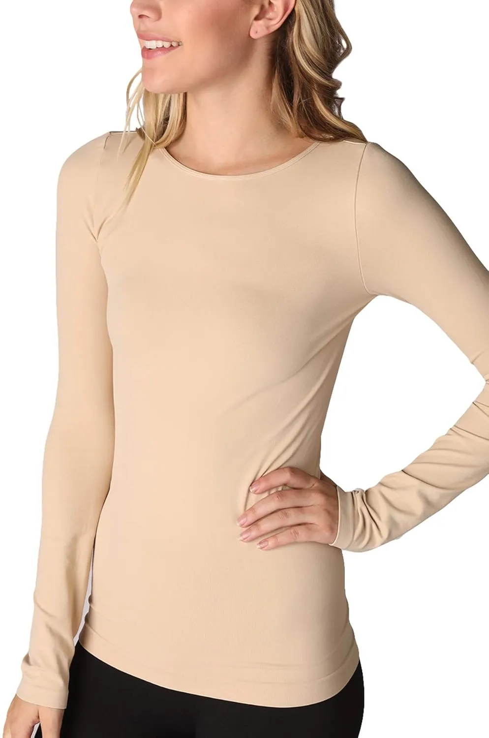 NIKIBIKI Women Seamless Long Sleeve Crew Neck Top, Made in U.S.A, One Size