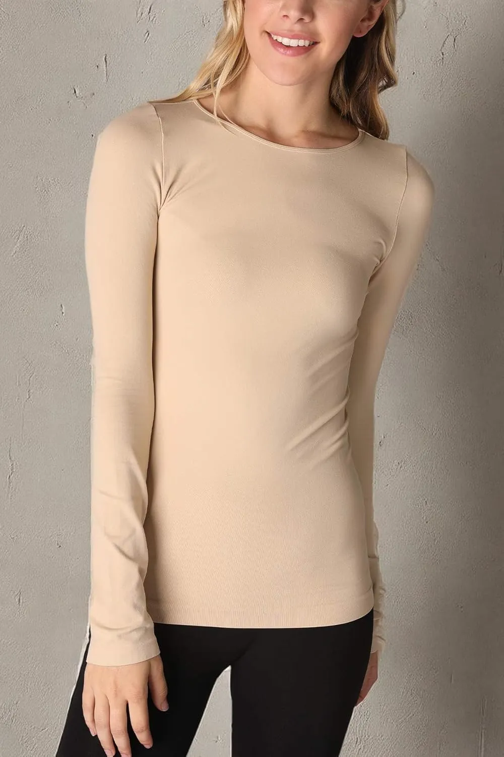 NIKIBIKI Women Seamless Long Sleeve Crew Neck Top, Made in U.S.A, One Size