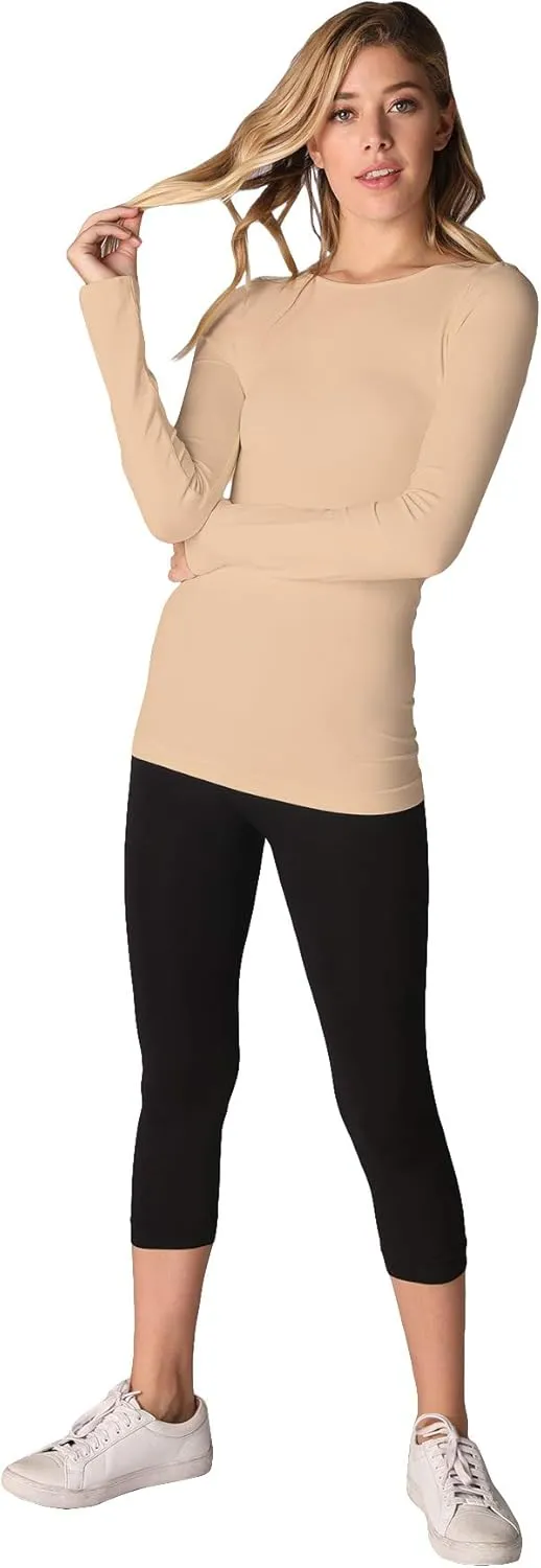 NIKIBIKI Women Seamless Long Sleeve Crew Neck Top, Made in U.S.A, One Size
