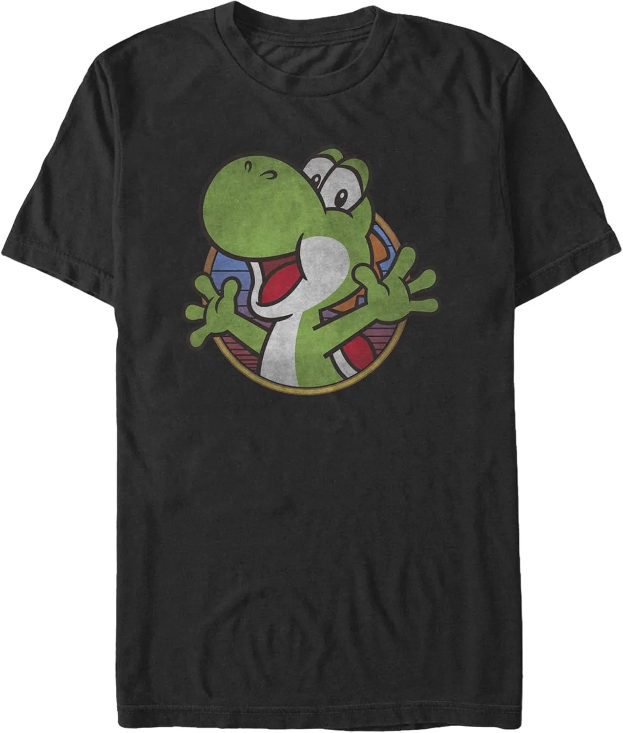 Nintendo Men's Super Mario Yoshi Color Fade Circle Logo T-Shirt