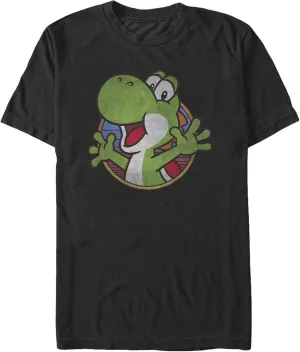 Nintendo Men's Super Mario Yoshi Color Fade Circle Logo T-Shirt