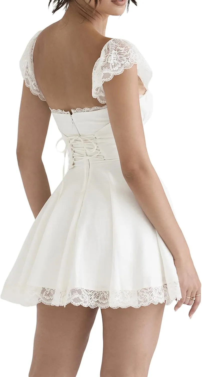 Owl's-Yard Graduation Dress for Women Summer Mini Dress Spaghetti Strap Solid Color Ruffle Hem Flowy A-Line Dress