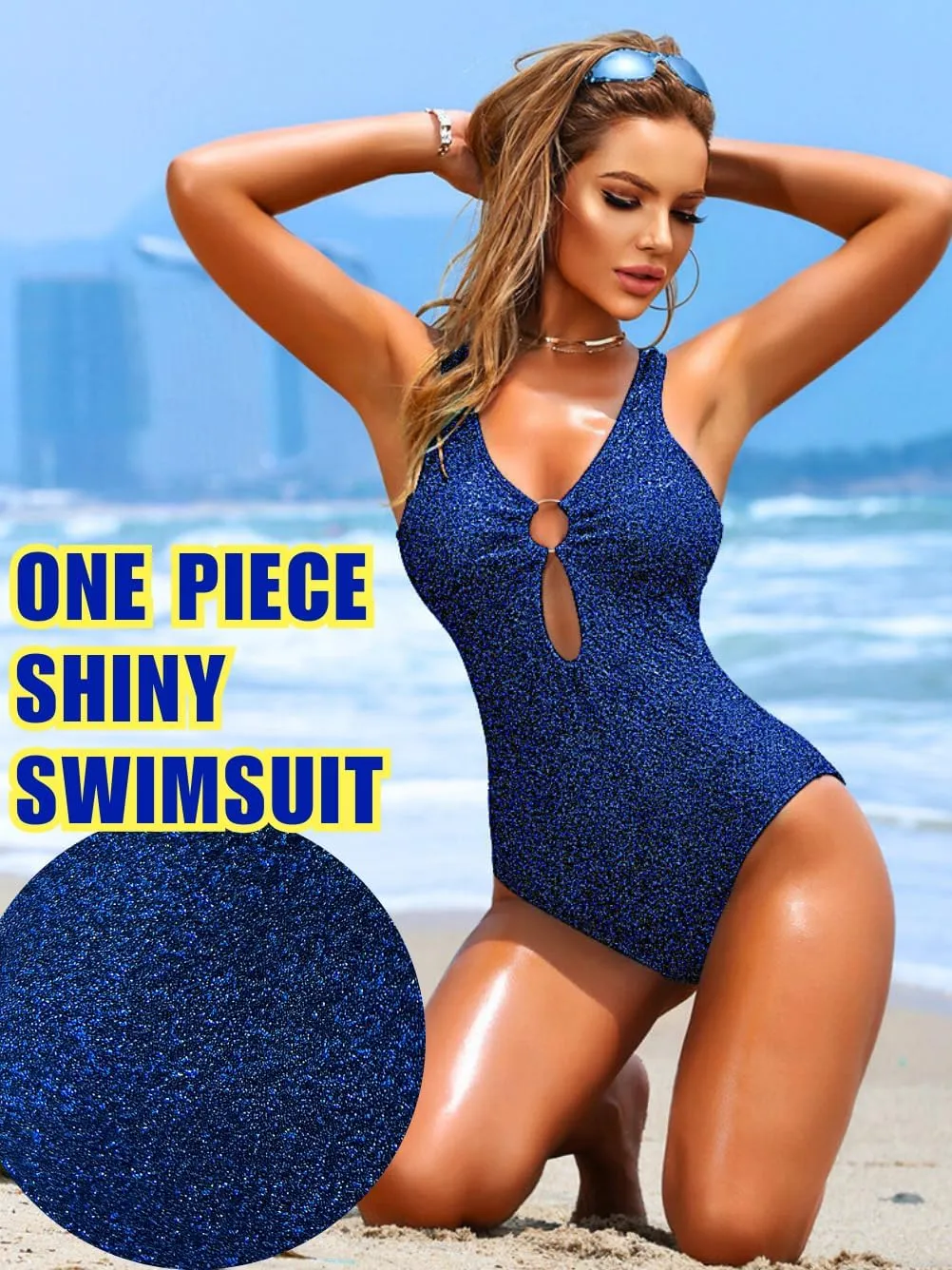 Petite Metallic Swimsuits for Women,Sparkly Glitter Keyhole Sexy Bodysuit,Cheeky One Piece Swimsuit Beach Concert
