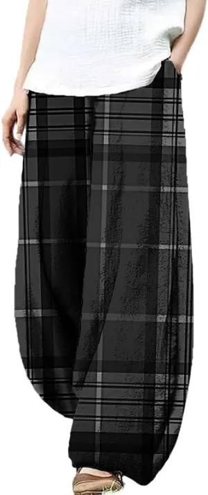 Plaid Pants for Women Pajama Wide Leg Plus Size Casual Lightweight Stripe Yoga Trendy Baggy Vintage Lounge Pants