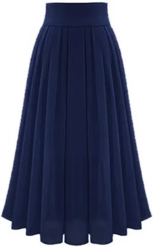 Pleated Holiday Skirt Chiffon Solid Skirts A Line High Waist Flowy Rise Summer 2023 Long Modest A Line Skirt Casual Navy