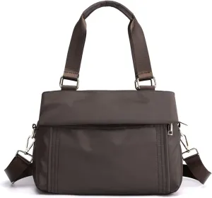 PORRASSO Crossbody Bag Nylon Shoulder Bag Women Multi-pocket Handbag Ladies Satchel Tote for Travel Work Daily Use Brown