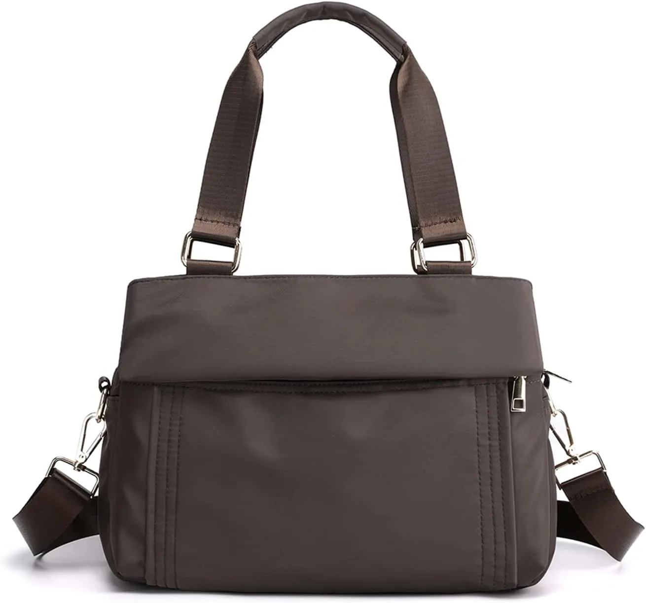 PORRASSO Crossbody Bag Nylon Shoulder Bag Women Multi-pocket Handbag Ladies Satchel Tote for Travel Work Daily Use Brown