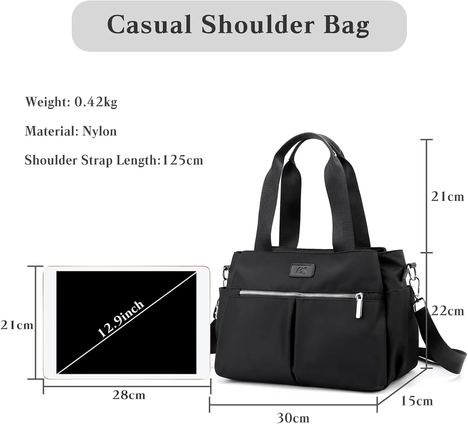 PORRASSO Crossbody Bag Women Shoulder Bag Nylon Multi-pocket Handbag Tote Ladies Satchel for Travel Work Daily Use Black