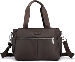 PORRASSO Crossbody Bag Women Shoulder Bag Nylon Multi-pocket Handbag Tote Ladies Satchel for Travel Work Daily Use Brown