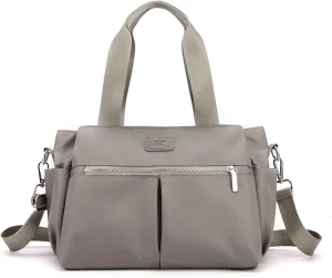 PORRASSO Crossbody Bag Women Shoulder Bag Nylon Multi-pocket Handbag Tote Ladies Satchel for Travel Work Daily Use Grey
