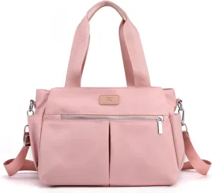 PORRASSO Crossbody Bag Women Shoulder Bag Nylon Multi-pocket Handbag Tote Ladies Satchel for Travel Work Daily Use Pink